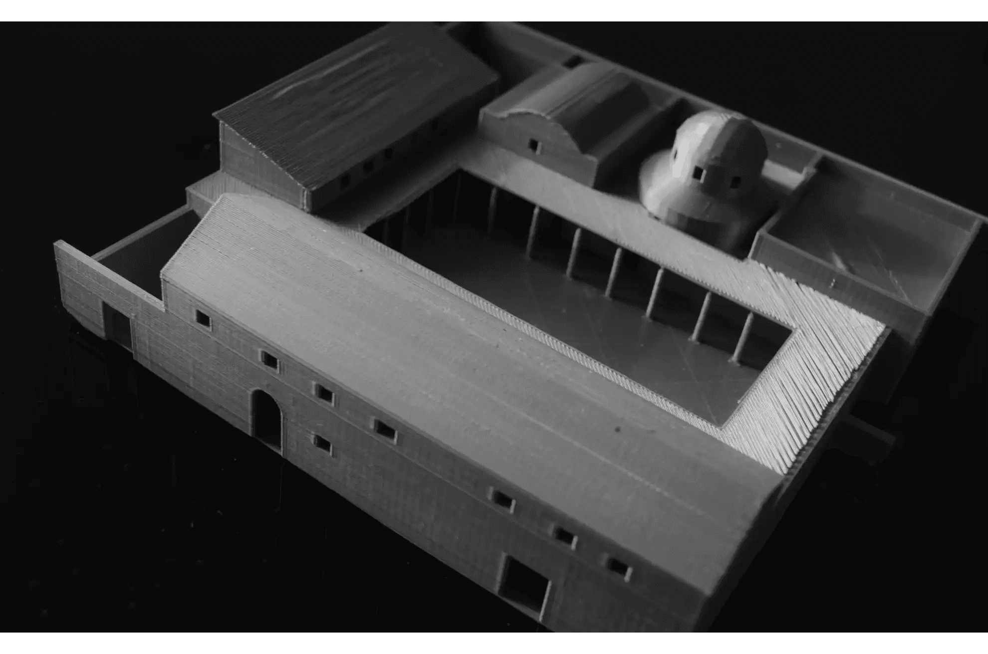 aquette miniature de la Villa Rotonda imprimée en 3D, montrant l’architecture circulaire inspirée du patrimoine carthaginois