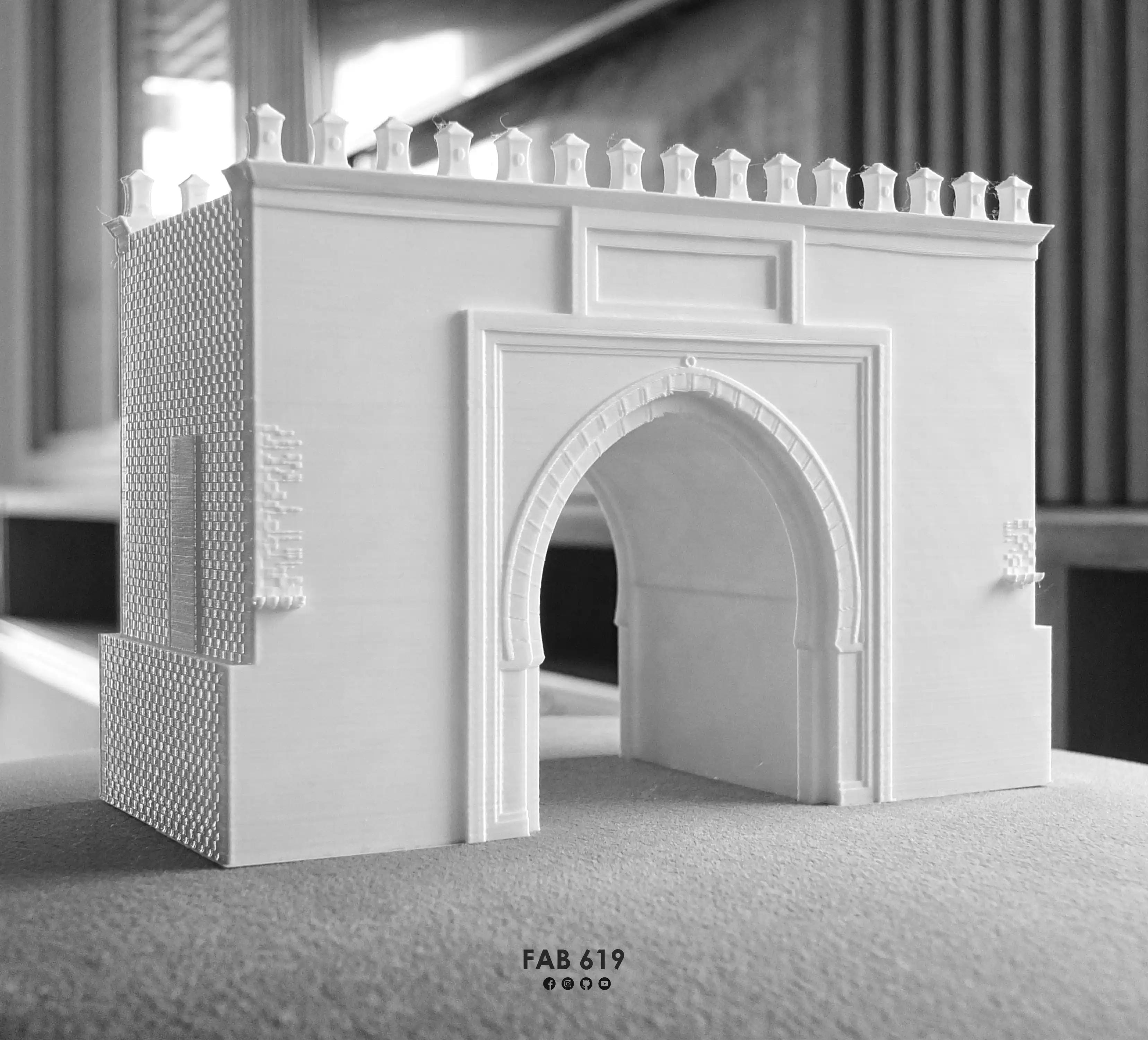 Miniature 3D de Bab El Bhar à l’échelle 1/200 – vue générale du monument imprimé en 3D.