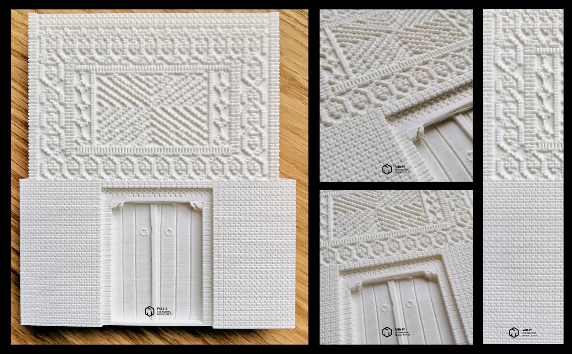 Sélection de photos et détails architectoniques présentés en mosaïque, illustrant les motifs géométriques jéridiens, les textures de briques et les éléments décoratifs traditionnels de Nefta et Tozeur